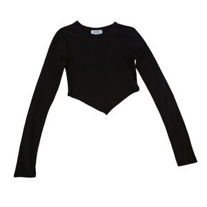 Just Polly Top XS Black Ribbed Long-Sleeve Asymmetrical Hem Womens